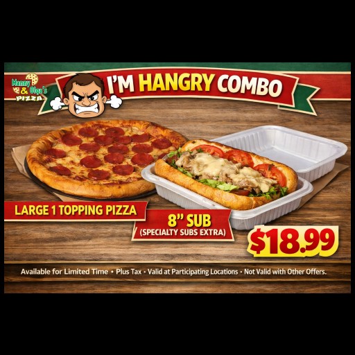 $18.99 Large 1 topping pizza + 8 inch sub
