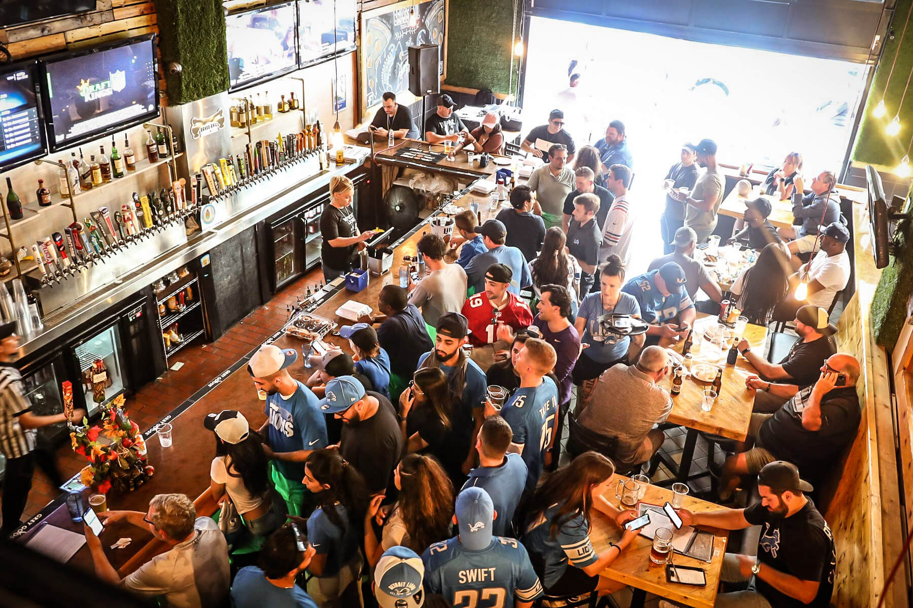 Brass rail pizza bar